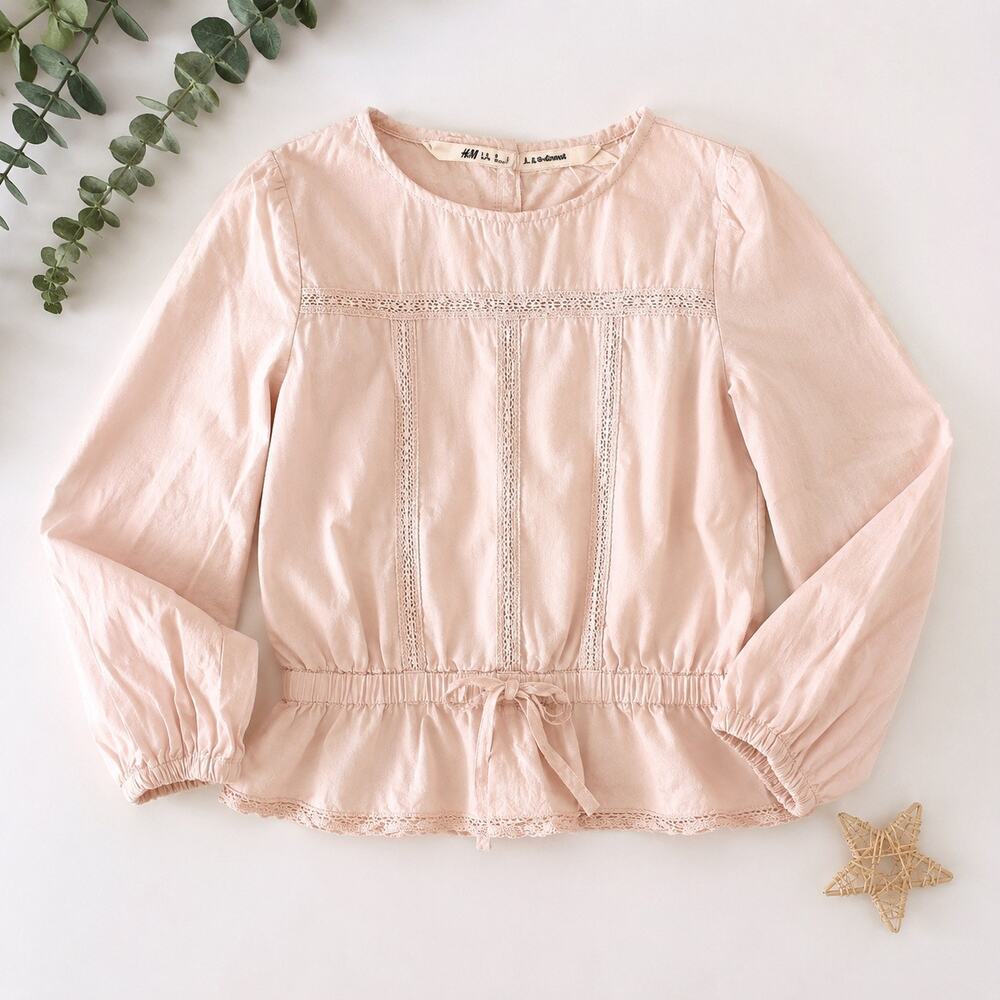 H&M Girl’s Blush Pink Boho Peasant Lace Blouse size Elastic waist 4-5 Y